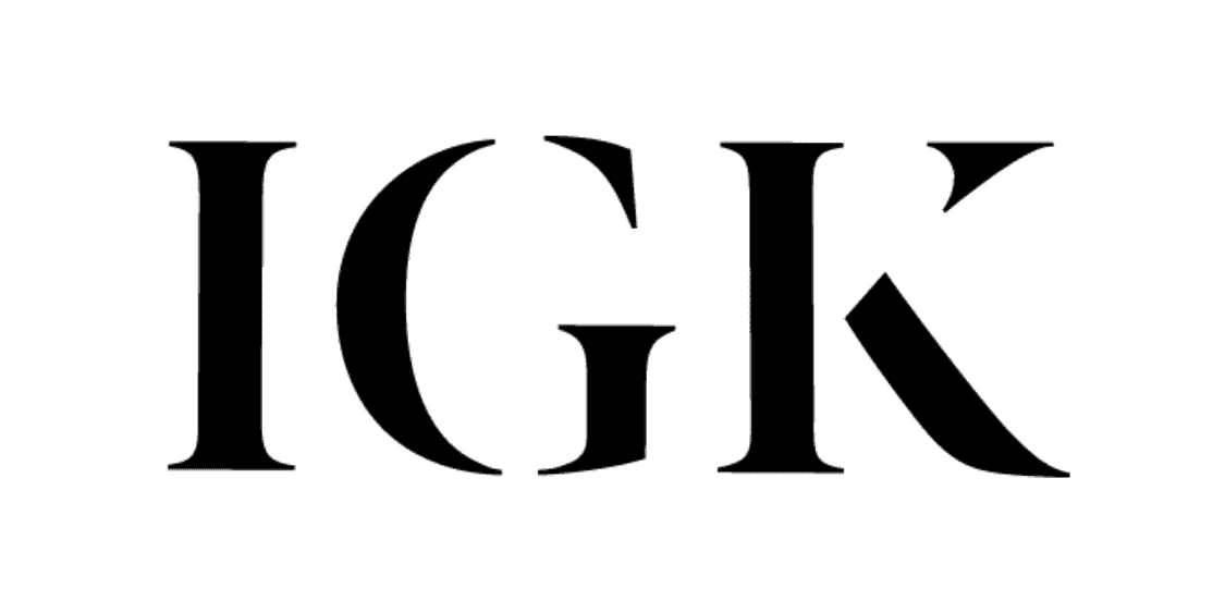 IGK logo in bold black serif font.
