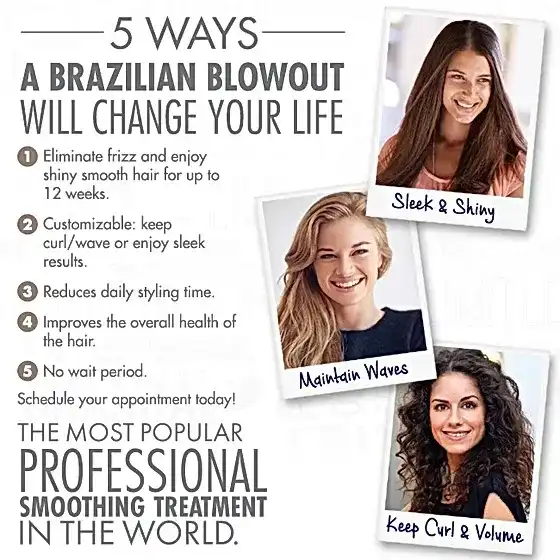 5 ways a Brazilian blowout benefits hair: frizz-free, customizable, daily styling ease, and more.